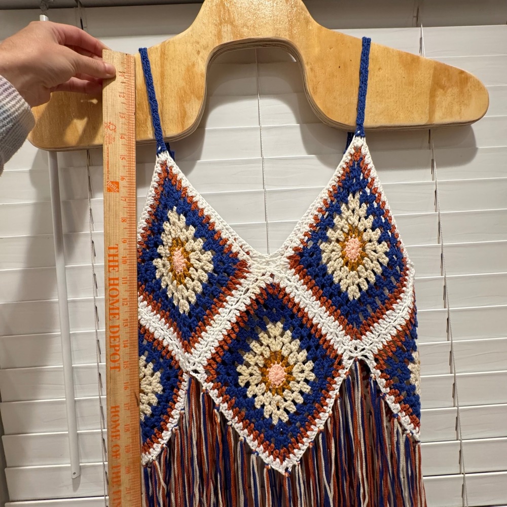 Crochet Fringe Tank Top Bohemian Festival Blue Orange Size M FL Gators Auburn - Picture 7 of 8